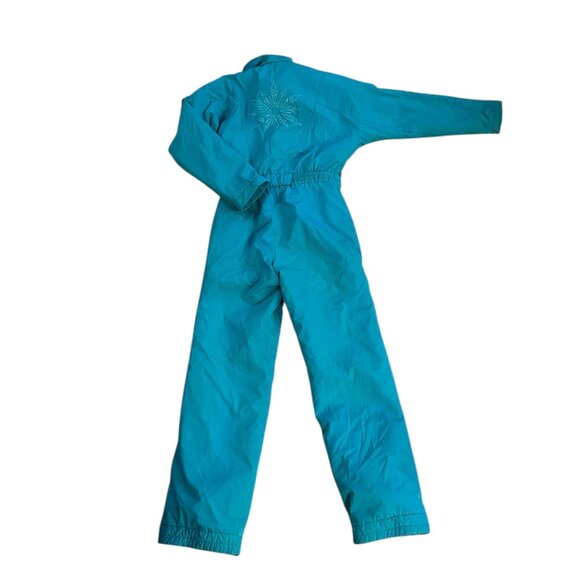 Vintage Fera Skiwear Turquoise One-Piece Ski Suit Sz 8 80s Retro Bright Bold - Picture 7 of 13